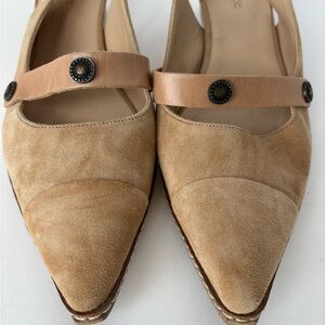 Sundance Tan Suede Embellished Mary Jane Slingbacks Sz 7 (37)